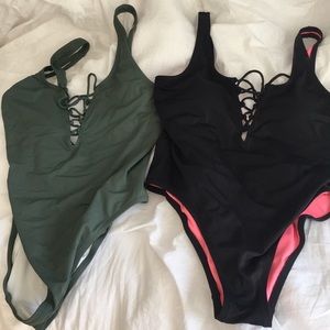 2 PINK ONE PIECE BATHING SUITS